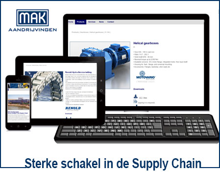 MAK Aandrijvingen, lancering nieuwe website: 3 klikken, snel navigeren, productspecificaties, pc, tablet, mobiel.